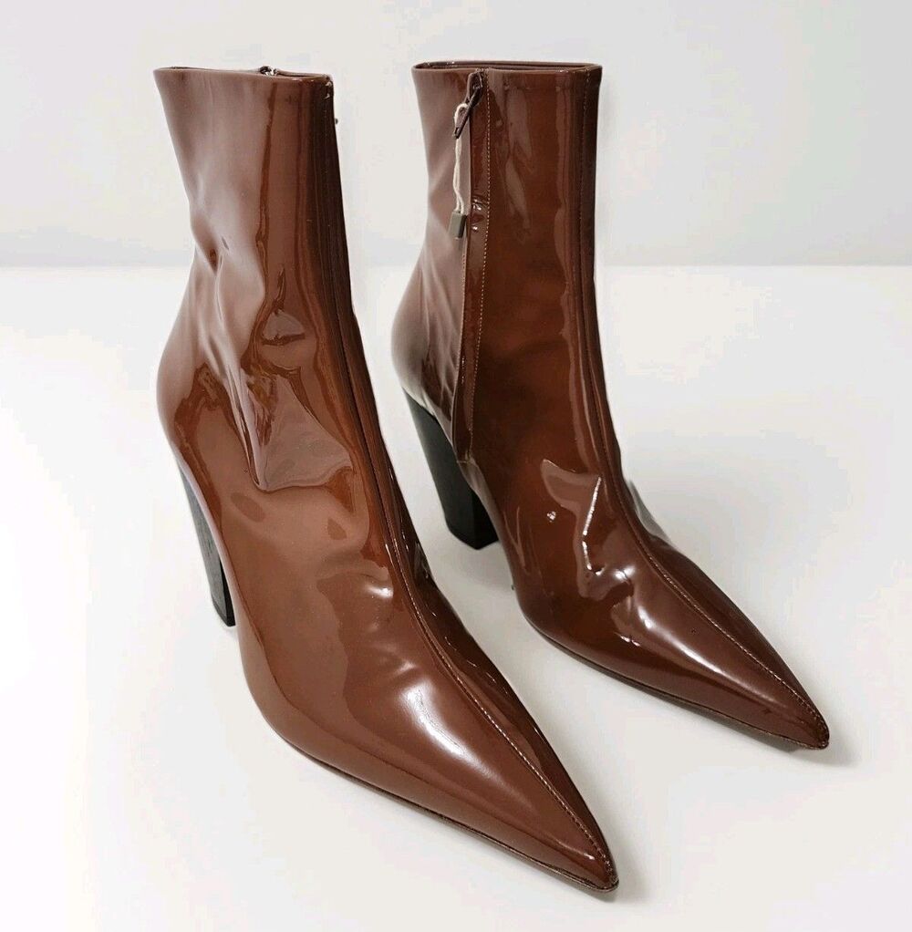 Simon Miller Pack Patent Ankle Boot Lacquered Cognac Pointed Toe Heeled EUR 41